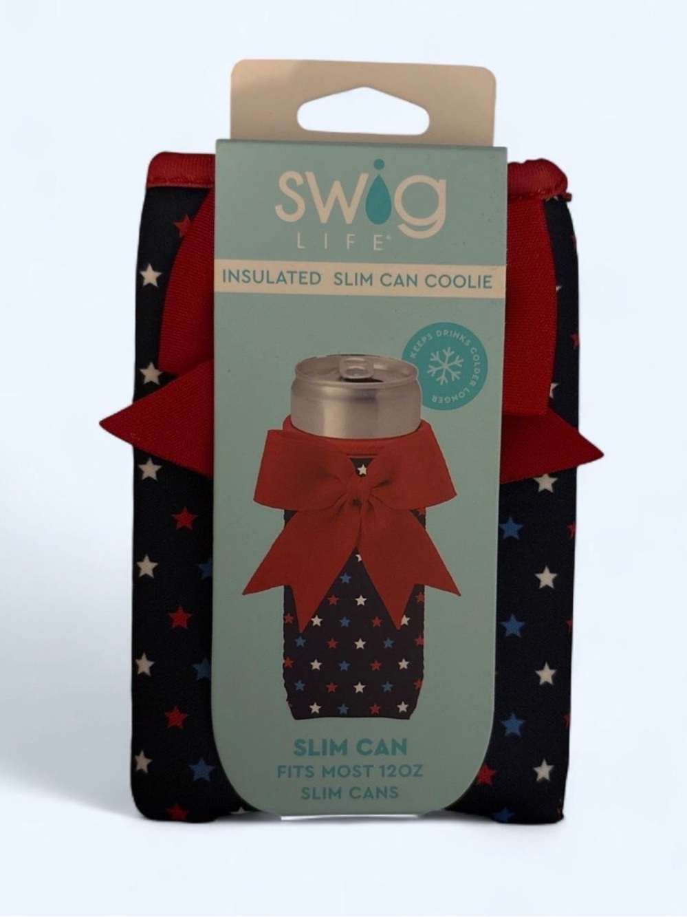 Swig Life Insulated Slim Can Coolie in Navy with Red & White Stars